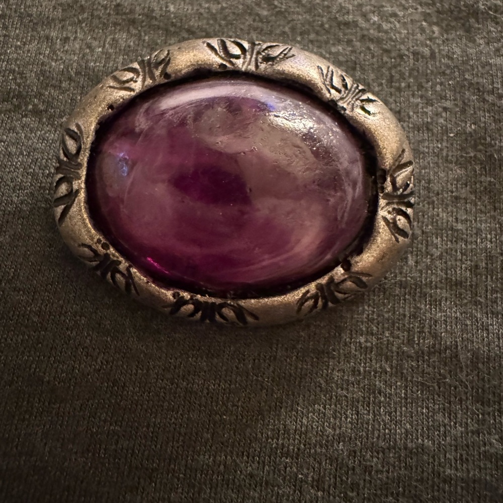 Silver w/ Purple Cabochon VTG Brooch - Picture 3 of 13
